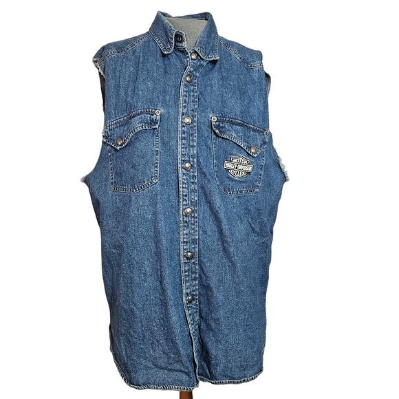 Harley Davidson Cutoff Sleeve Denim Top Size Large - Picture 1 of 3